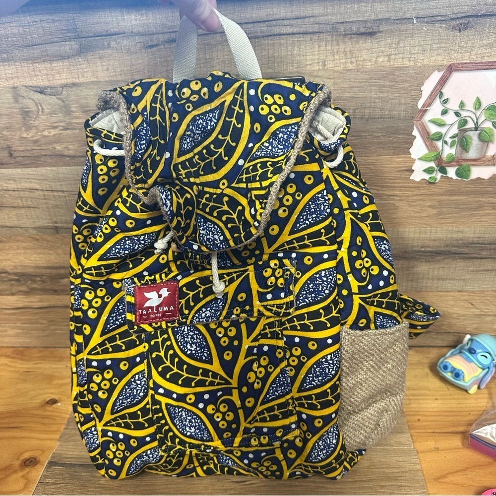 Taaluma Travel the world backpack Ivory Coast burlap African textile